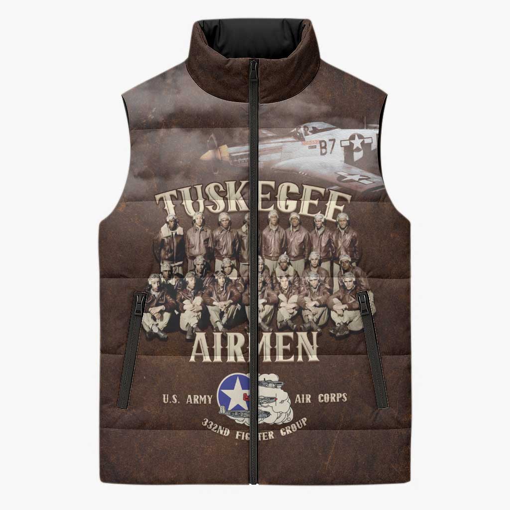 Remembering Tuskegee Airmen Sleeveless Puffer Jacket Heroes of the 332nd Squadron Retro Style