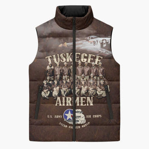 Remembering Tuskegee Airmen Sleeveless Puffer Jacket Heroes of the 332nd Squadron Retro Style