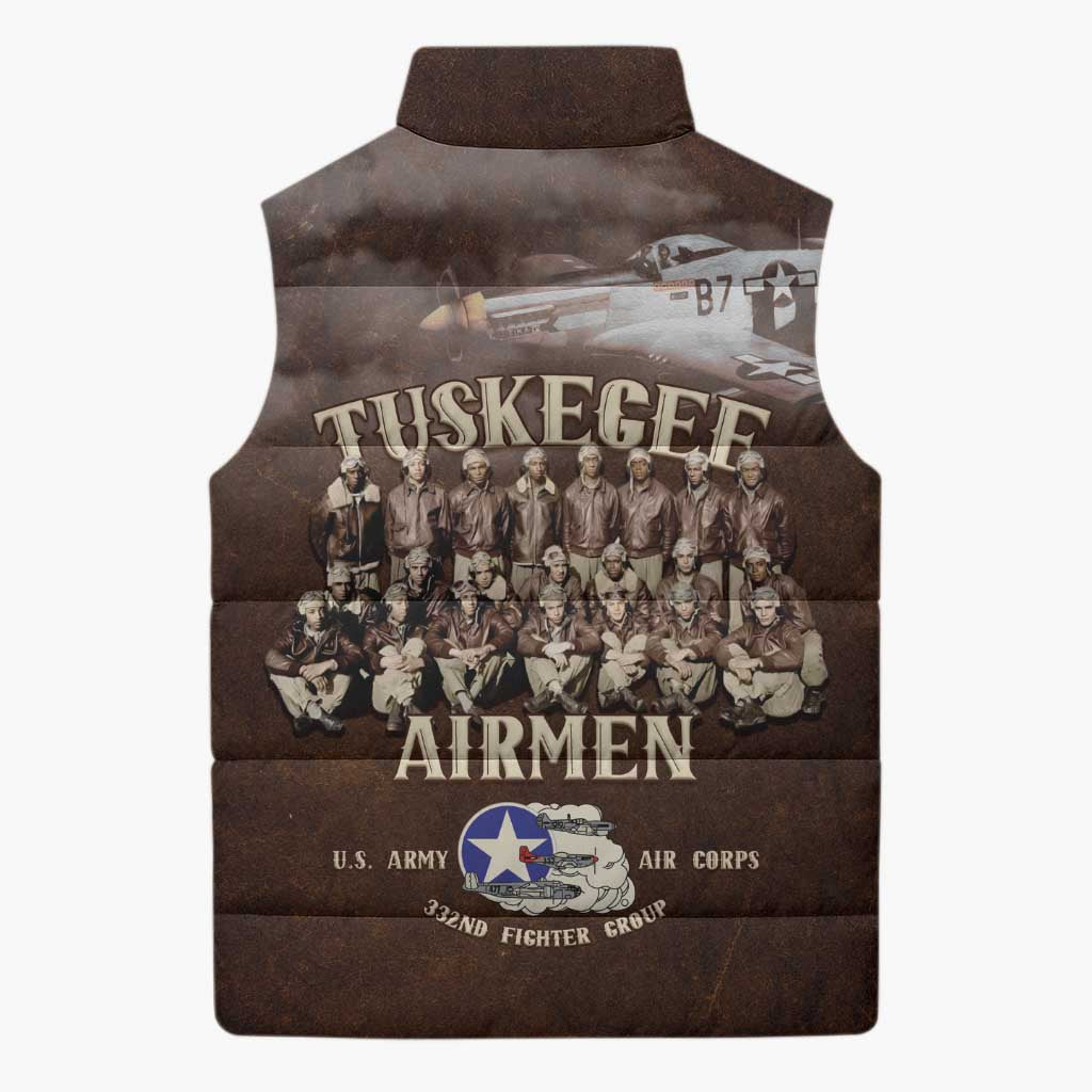 Remembering Tuskegee Airmen Sleeveless Puffer Jacket Heroes of the 332nd Squadron Retro Style