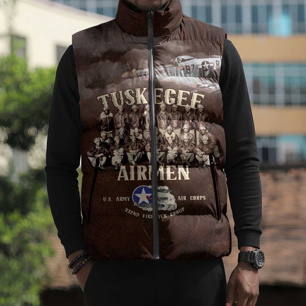 Remembering Tuskegee Airmen Sleeveless Puffer Jacket Heroes of the 332nd Squadron Retro Style