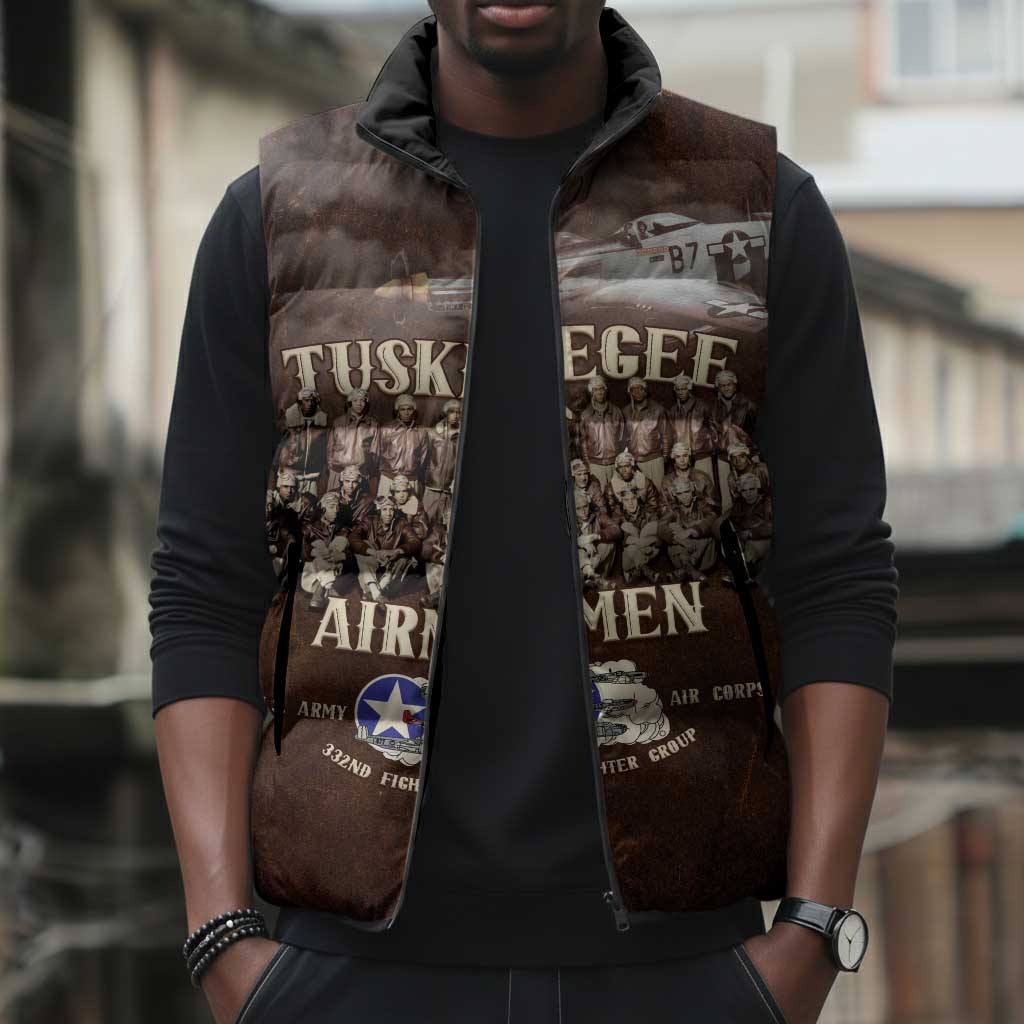 Remembering Tuskegee Airmen Sleeveless Puffer Jacket Heroes of the 332nd Squadron Retro Style