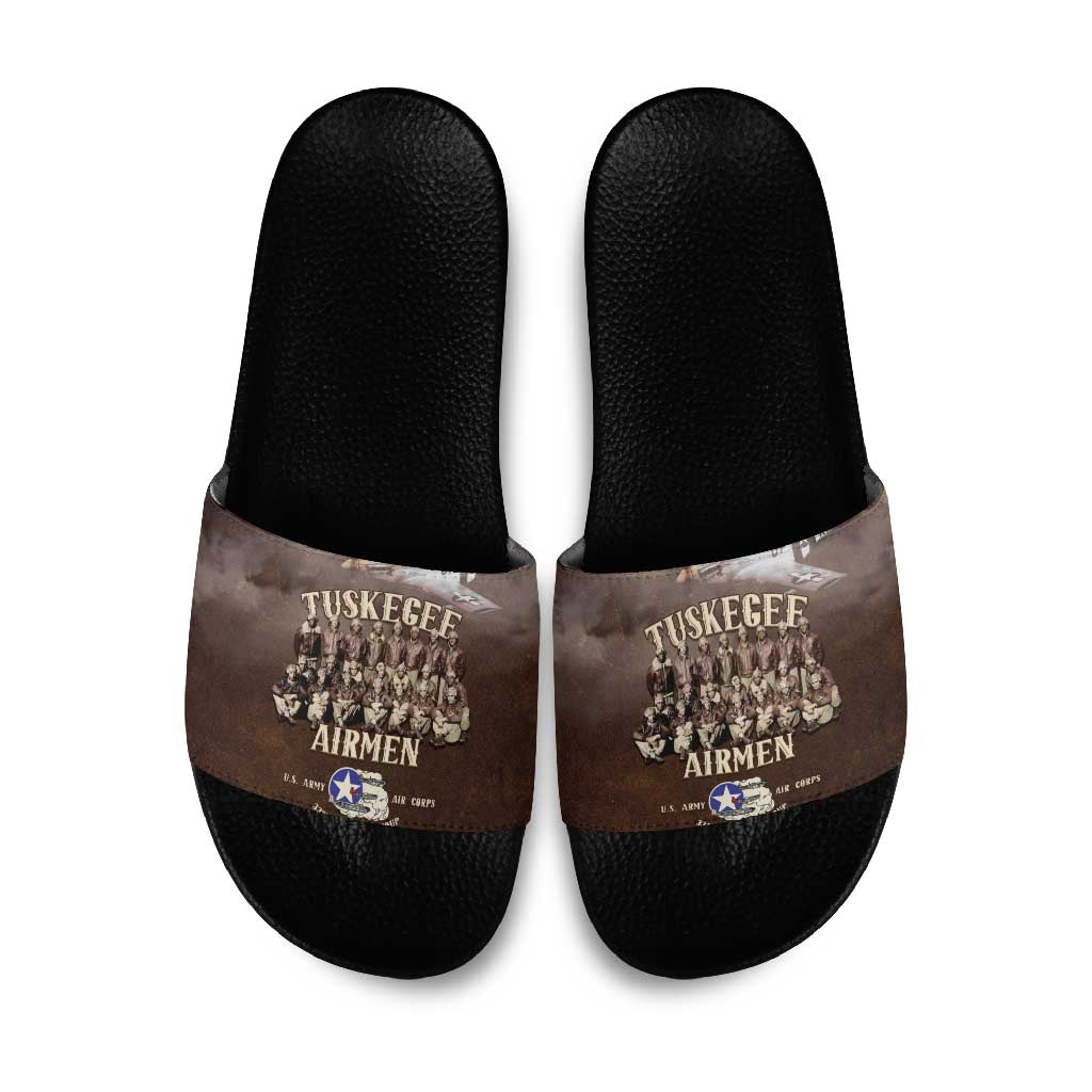 Remembering Tuskegee Airmen Slide Sandals Heroes of the 332nd Squadron Retro Style