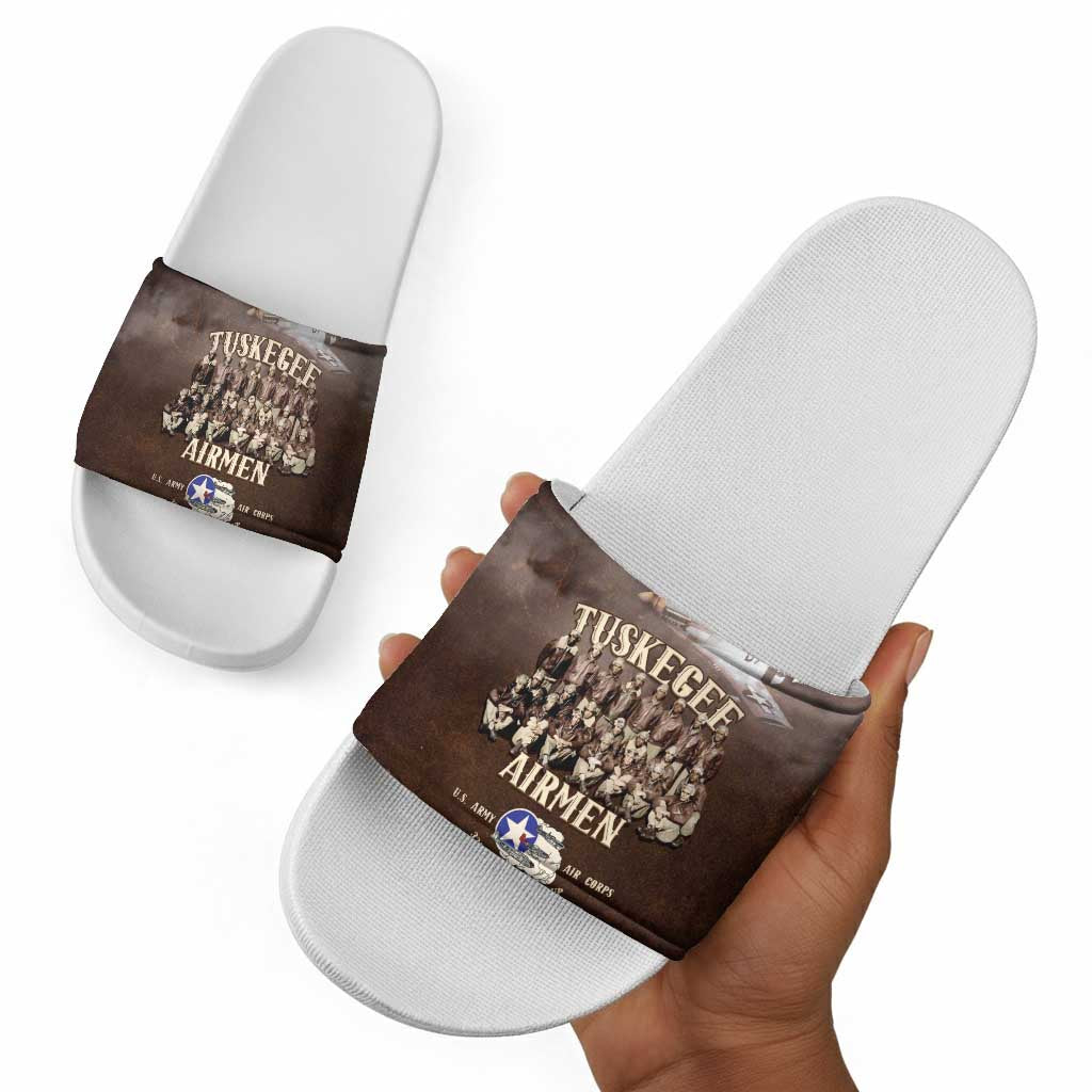 Remembering Tuskegee Airmen Slide Sandals Heroes of the 332nd Squadron Retro Style