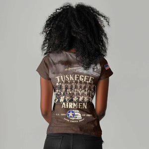 Remembering the Red Tail Heroes Women V-Neck T-Shirt Tuskegee Airmen Legacy Retro Style - African Pride