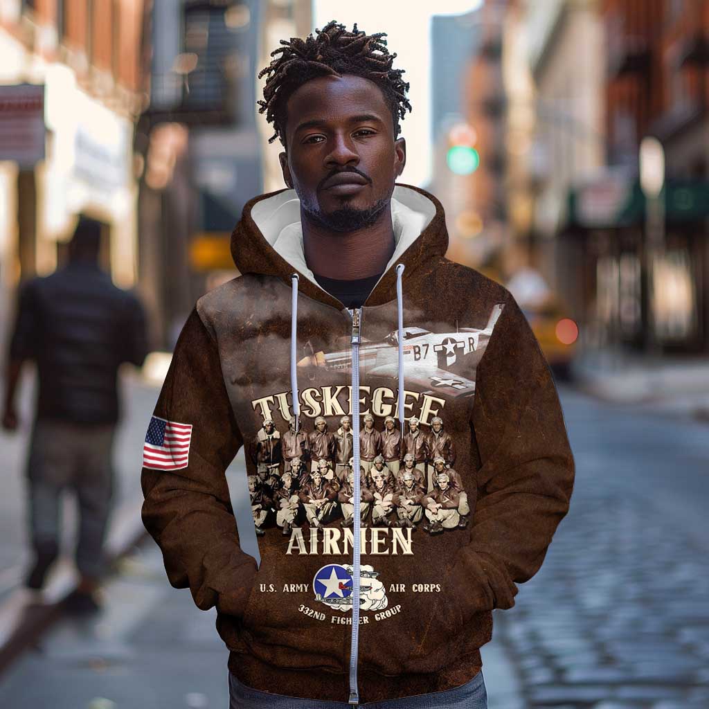 Remembering the Red Tail Heroes Zip Hoodie Tuskegee Airmen Legacy Retro Style - African Pride