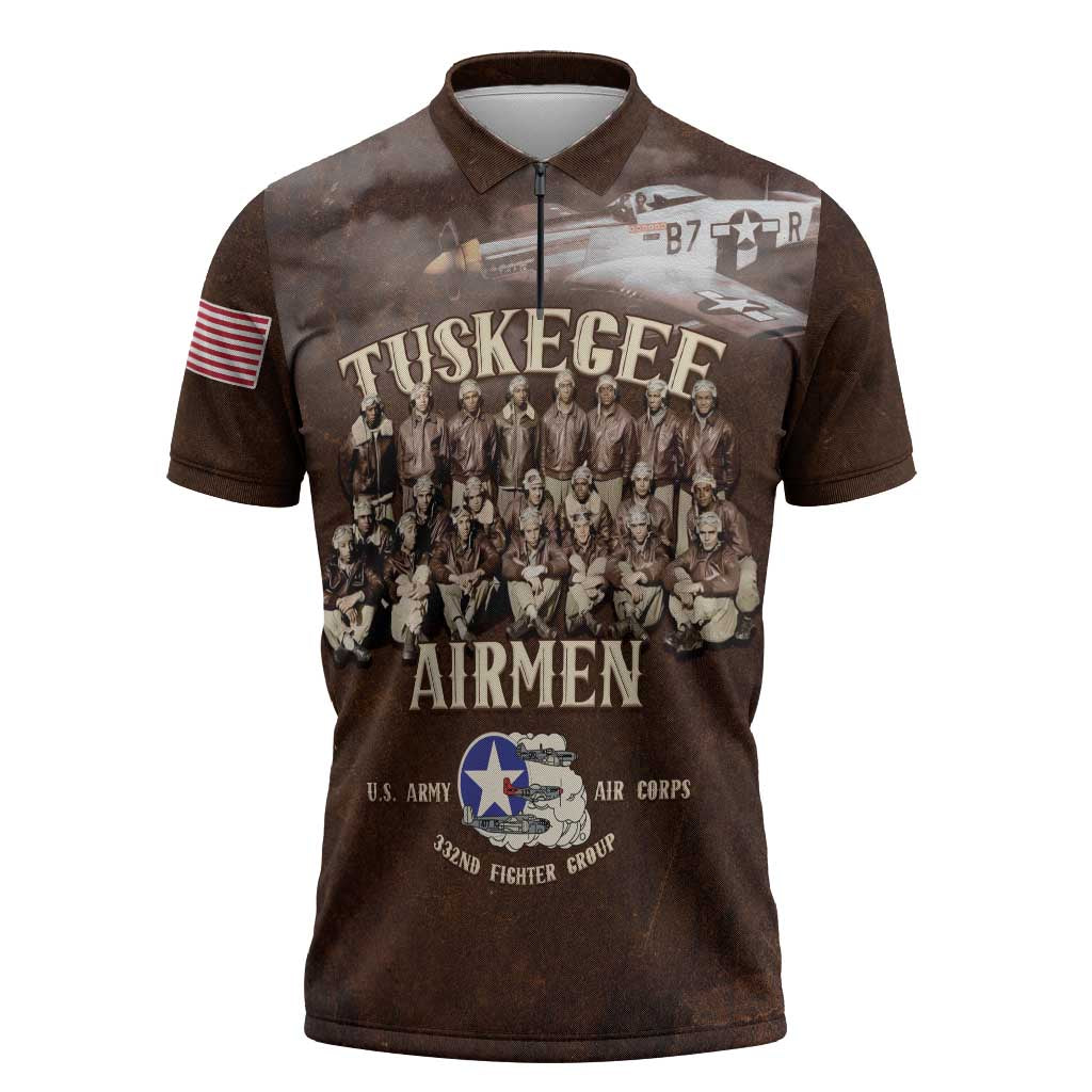 Remembering Tuskegee Airmen Zipper Polo Shirt Heroes of the 332nd Squadron Retro Style