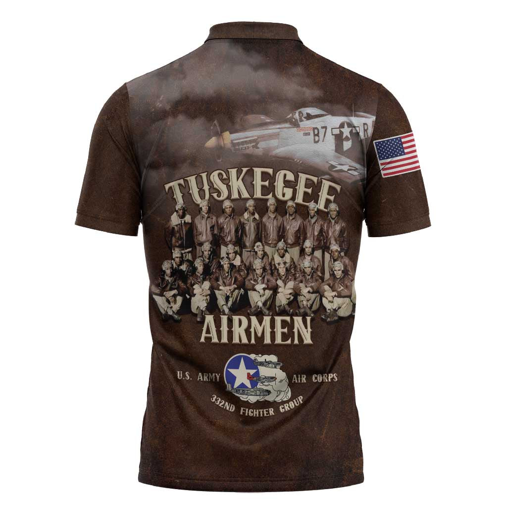 Remembering Tuskegee Airmen Zipper Polo Shirt Heroes of the 332nd Squadron Retro Style
