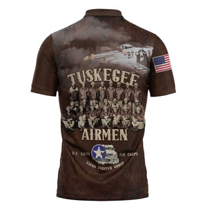 Remembering Tuskegee Airmen Zipper Polo Shirt Heroes of the 332nd Squadron Retro Style