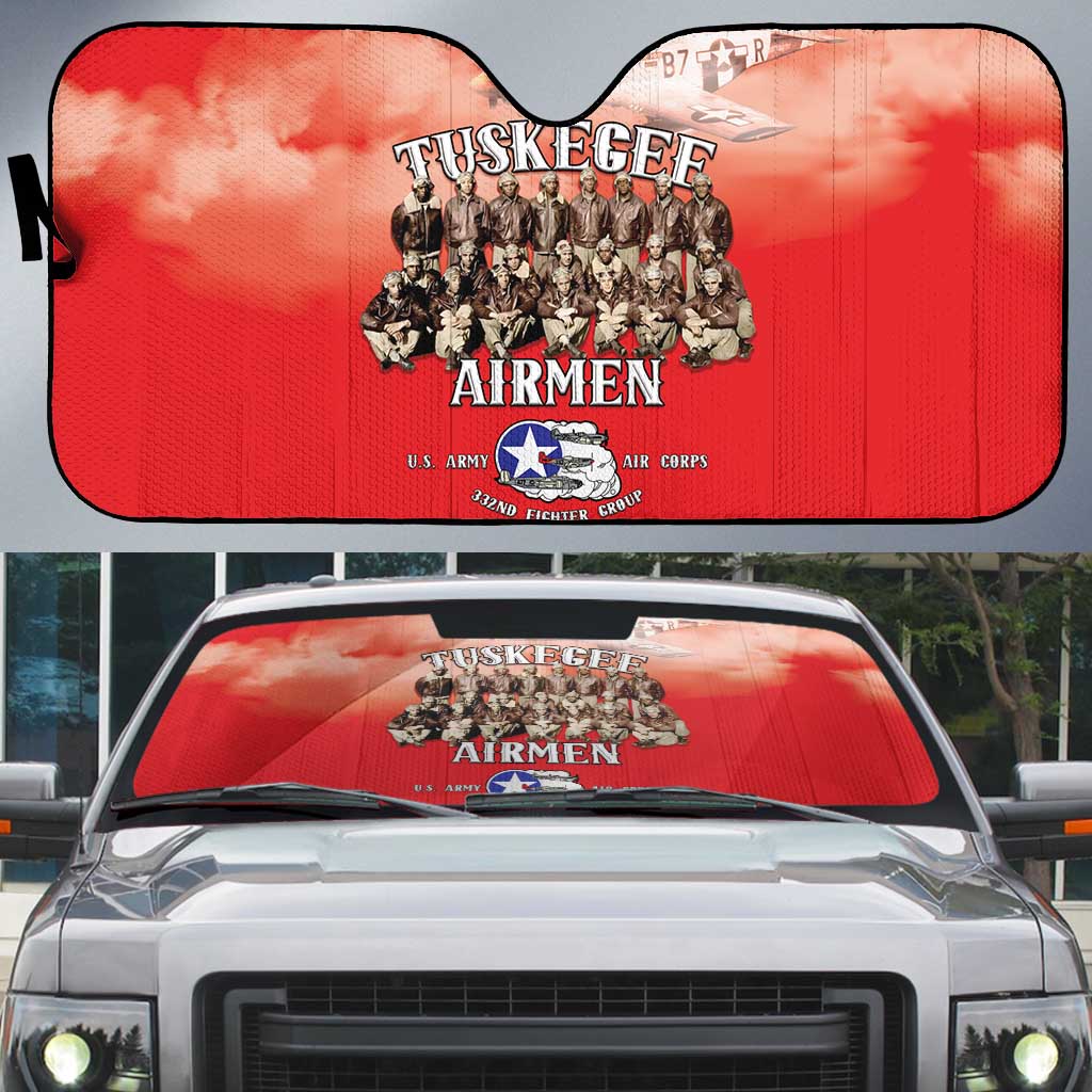 Remembering Tuskegee Airmen Auto Sun Shade Heroes of the 332nd Squadron Red Art