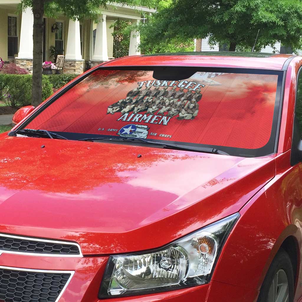 Remembering Tuskegee Airmen Auto Sun Shade Heroes of the 332nd Squadron Red Art