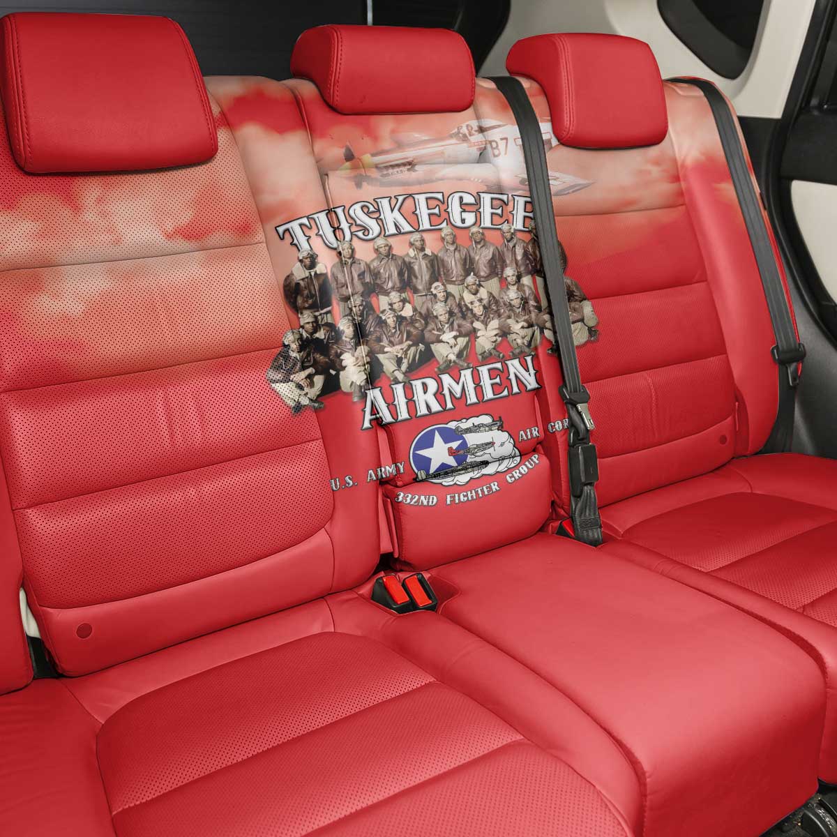 Remembering the Red Tail Heroes Back Car Seat Cover Tuskegee Airmen Legacy - Red - African Pride