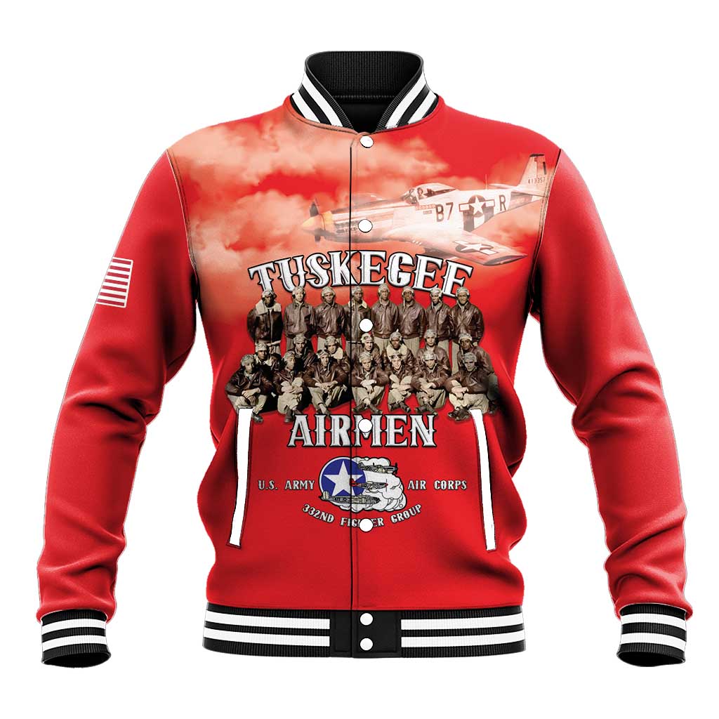 Remembering the Red Tail Heroes Baseball Jacket Tuskegee Airmen Legacy - Red - African Pride
