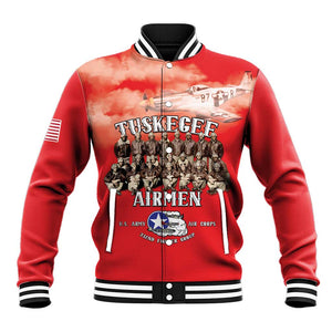 Remembering the Red Tail Heroes Baseball Jacket Tuskegee Airmen Legacy - Red - African Pride