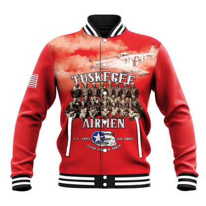 Remembering the Red Tail Heroes Baseball Jacket Tuskegee Airmen Legacy - Red - African Pride