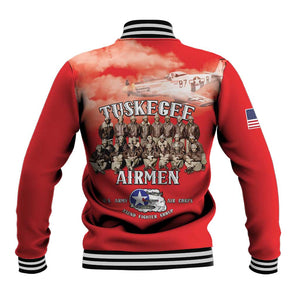 Remembering the Red Tail Heroes Baseball Jacket Tuskegee Airmen Legacy - Red - African Pride