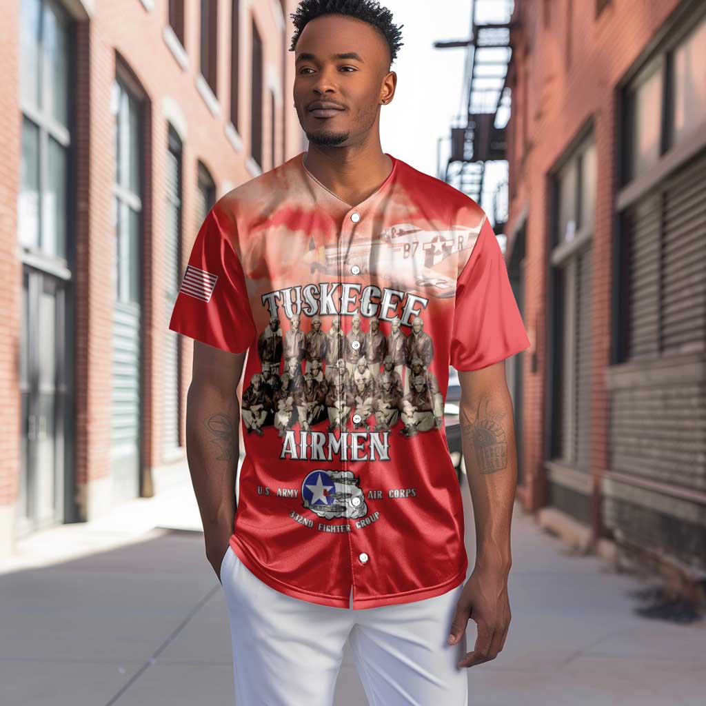 Remembering the Red Tail Heroes Baseball Jersey Tuskegee Airmen Legacy - Red - African Pride