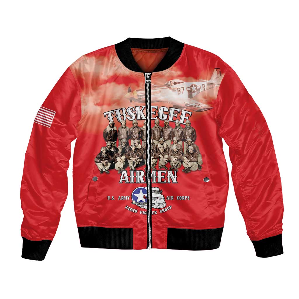 Remembering the Red Tail Heroes Bomber Jacket Tuskegee Airmen Legacy - Red - African Pride