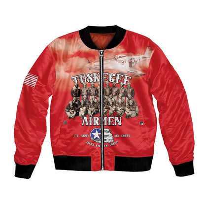 Remembering the Red Tail Heroes Bomber Jacket Tuskegee Airmen Legacy - Red - African Pride