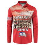 Remembering Tuskegee Airmen Button Sweatshirt Heroes of the 332nd Squadron Red Art