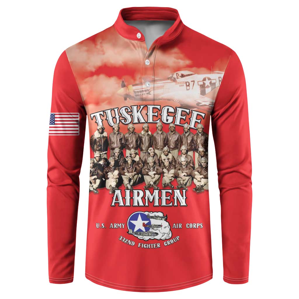 Remembering Tuskegee Airmen Button Sweatshirt Heroes of the 332nd Squadron Red Art