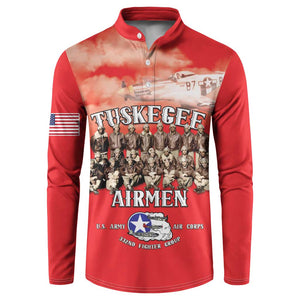 Remembering Tuskegee Airmen Button Sweatshirt Heroes of the 332nd Squadron Red Art