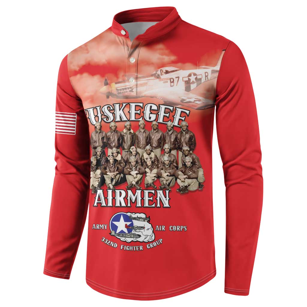Remembering Tuskegee Airmen Button Sweatshirt Heroes of the 332nd Squadron Red Art