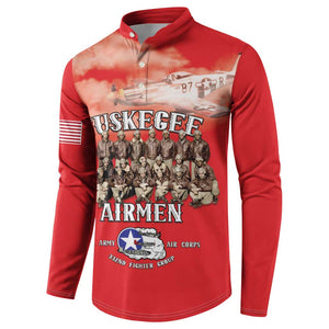 Remembering Tuskegee Airmen Button Sweatshirt Heroes of the 332nd Squadron Red Art