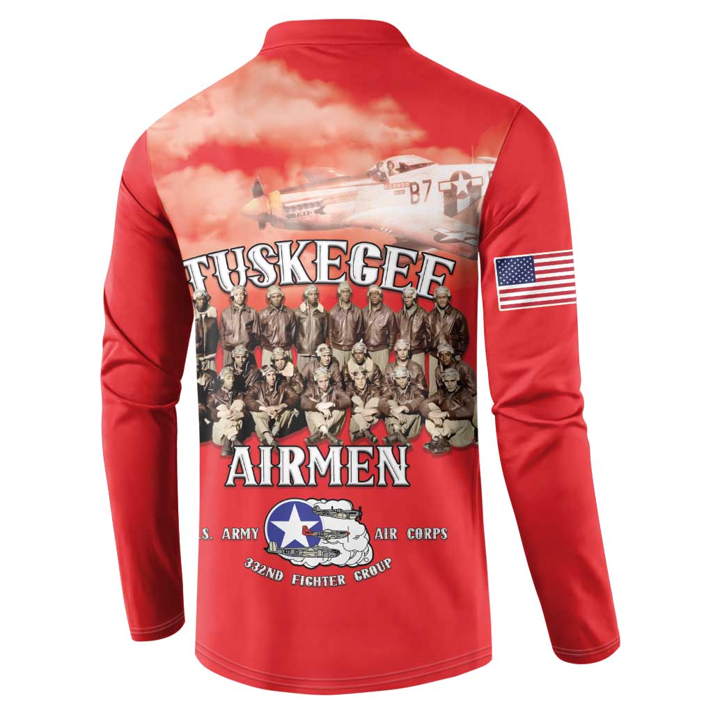 Remembering Tuskegee Airmen Button Sweatshirt Heroes of the 332nd Squadron Red Art