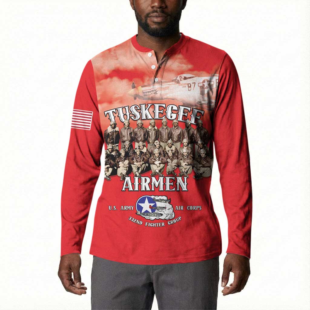 Remembering Tuskegee Airmen Button Sweatshirt Heroes of the 332nd Squadron Red Art
