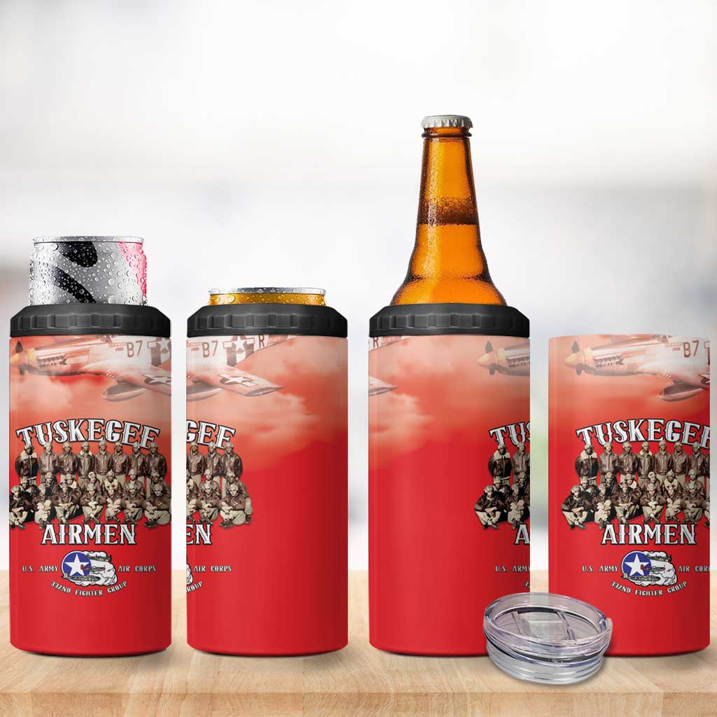 Remembering the Red Tail Heroes 4 in 1 Can Cooler Tumbler Tuskegee Airmen Legacy - Red - African Pride