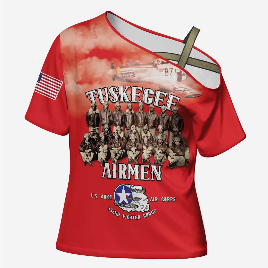 Remembering Tuskegee Airmen Cross Shoulder Shirt Heroes of the 332nd Squadron Red Art