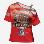 Remembering Tuskegee Airmen Cross Shoulder Shirt Heroes of the 332nd Squadron Red Art