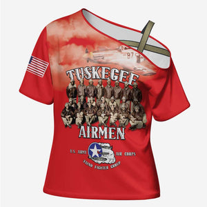 Remembering Tuskegee Airmen Cross Shoulder Shirt Heroes of the 332nd Squadron Red Art