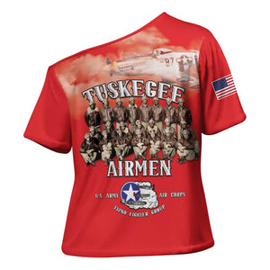 Remembering Tuskegee Airmen Cross Shoulder Shirt Heroes of the 332nd Squadron Red Art