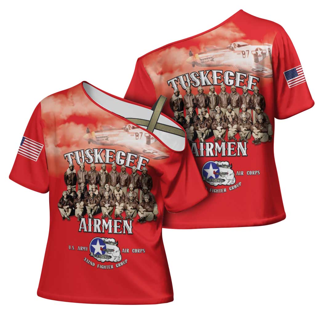 Remembering Tuskegee Airmen Cross Shoulder Shirt Heroes of the 332nd Squadron Red Art