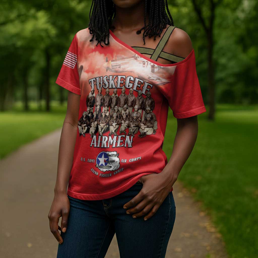 Remembering Tuskegee Airmen Cross Shoulder Shirt Heroes of the 332nd Squadron Red Art