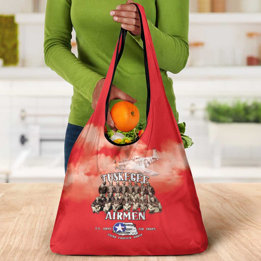 Remembering the Red Tail Heroes Grocery Bag Tuskegee Airmen Legacy - Red - African Pride