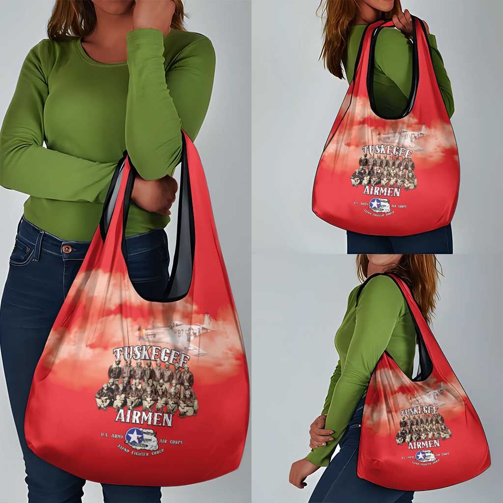 Remembering the Red Tail Heroes Grocery Bag Tuskegee Airmen Legacy - Red - African Pride