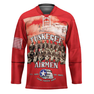 Remembering Tuskegee Airmen Hockey Jersey Heroes of the 332nd Squadron Red Art