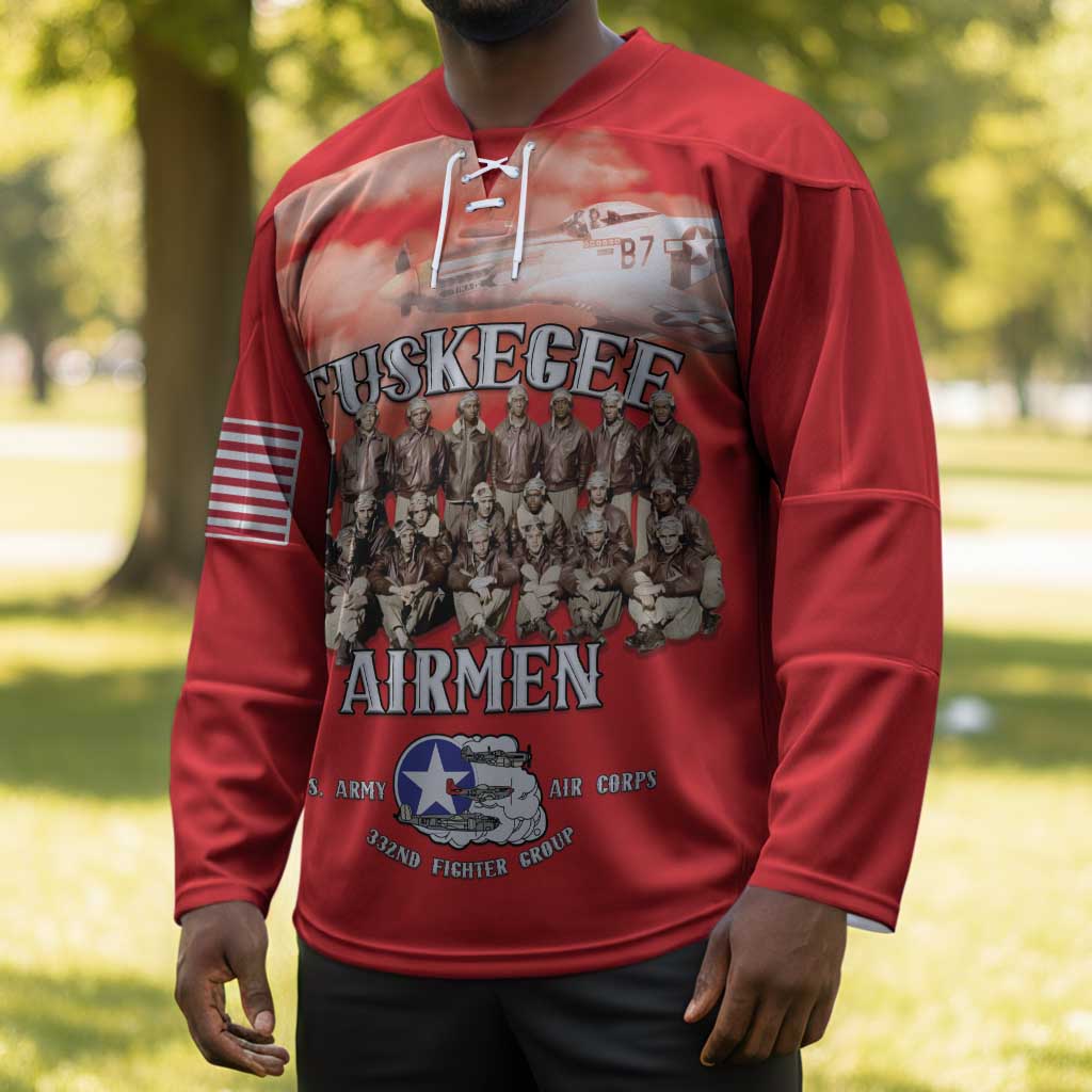 Remembering Tuskegee Airmen Hockey Jersey Heroes of the 332nd Squadron Red Art