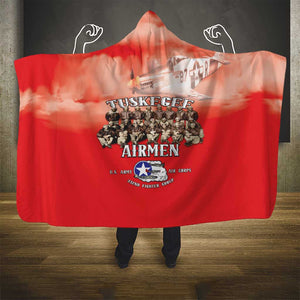 Remembering the Red Tail Heroes Hooded Blanket Tuskegee Airmen Legacy - Red - African Pride