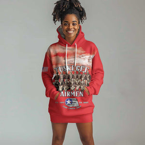 Remembering the Red Tail Heroes Hoodie Dress Tuskegee Airmen Legacy - Red - African Pride
