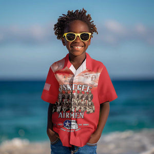 Remembering the Red Tail Heroes Kid Hawaiian Shirt Tuskegee Airmen Legacy - Red - African Pride