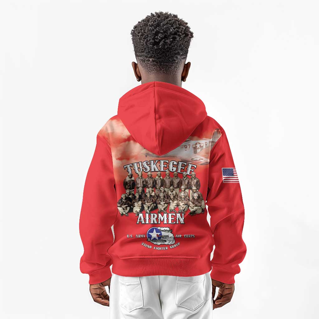 Remembering the Red Tail Heroes Kid Hoodie Tuskegee Airmen Legacy - Red - African Pride