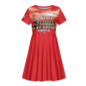 Remembering the Red Tail Heroes Kid Short Sleeve Dress Tuskegee Airmen Legacy - Red - African Pride