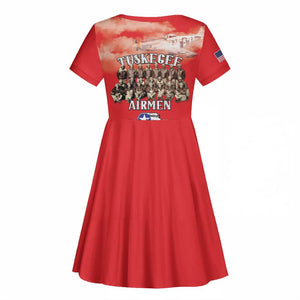 Remembering the Red Tail Heroes Kid Short Sleeve Dress Tuskegee Airmen Legacy - Red - African Pride