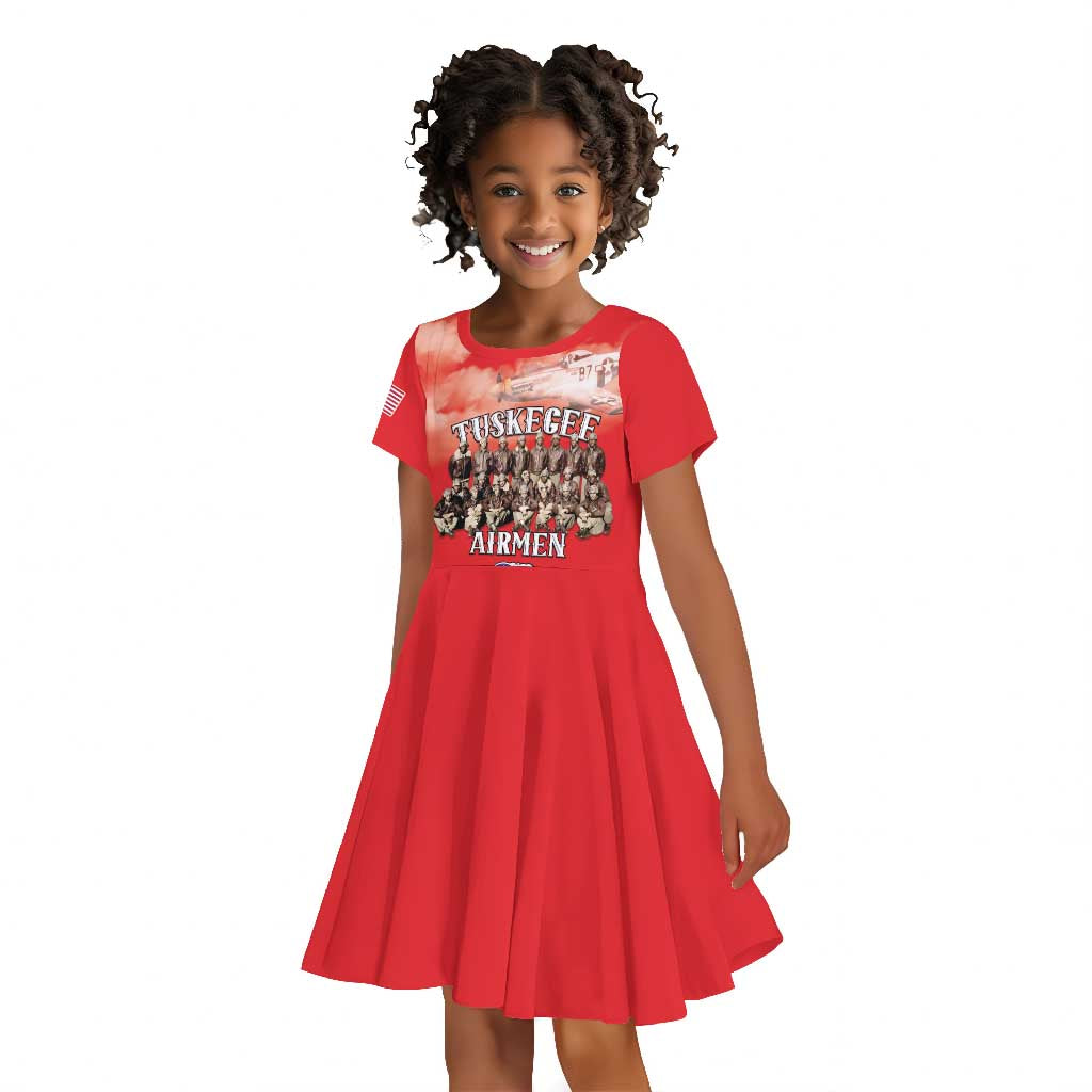 Remembering the Red Tail Heroes Kid Short Sleeve Dress Tuskegee Airmen Legacy - Red - African Pride