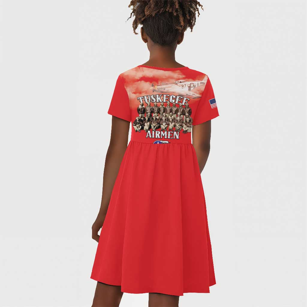 Remembering the Red Tail Heroes Kid Short Sleeve Dress Tuskegee Airmen Legacy - Red - African Pride