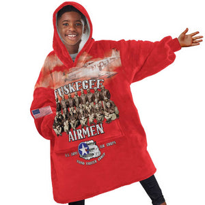 Remembering the Red Tail Heroes Kid Wearable Blanket Hoodie Tuskegee Airmen Legacy - Red - African Pride