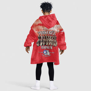 Remembering the Red Tail Heroes Kid Wearable Blanket Hoodie Tuskegee Airmen Legacy - Red - African Pride